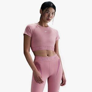 Women's Nike Pro Dri-Fit Short Sleeve Cropped Graphic Top in Elemental Pink NWT